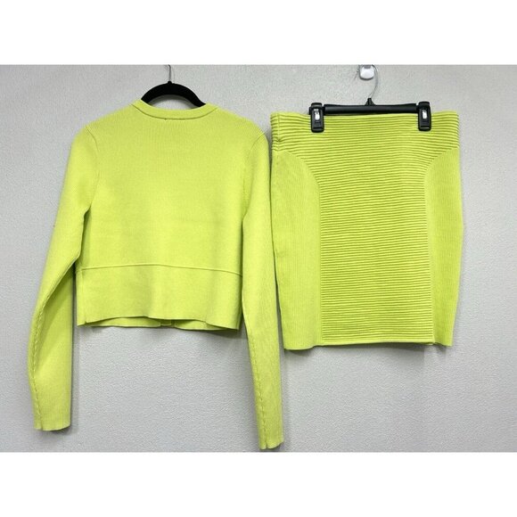Express Body Contour Ribbed Crop Cardigan And Mini Skirt Set Medium Lime NWT - Picture 3 of 12